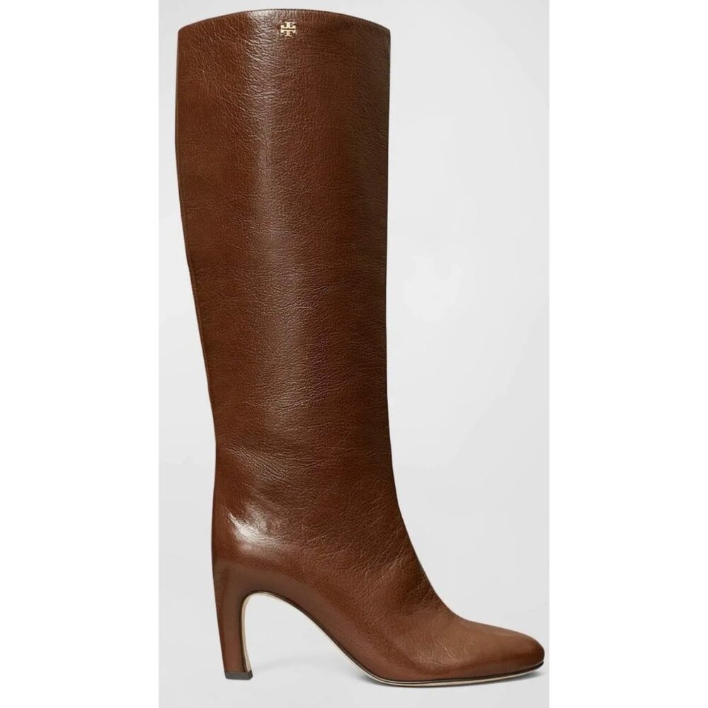 Tory Burch Brown Leather Tall Heeled Boots Knee High Pull On Size 9.5 - Picture 11 of 13